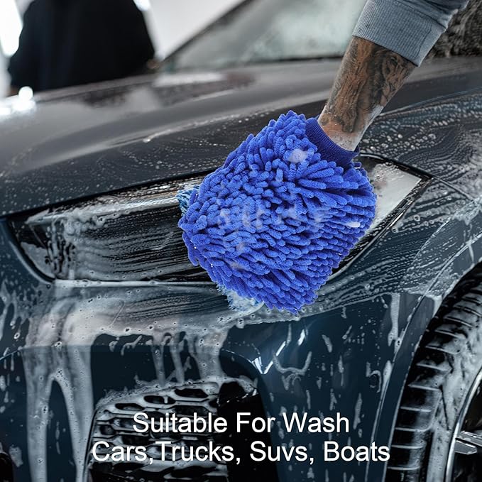 12 Pcs Microfiber Car Wash Mitt Set - Premium Car Washing Mitts with Scratch Free Coral Fleece, Ultra Absorbent Microfiber Wash Mitt for Auto Detailing (10.2 x 7.5 Inch, Blue)