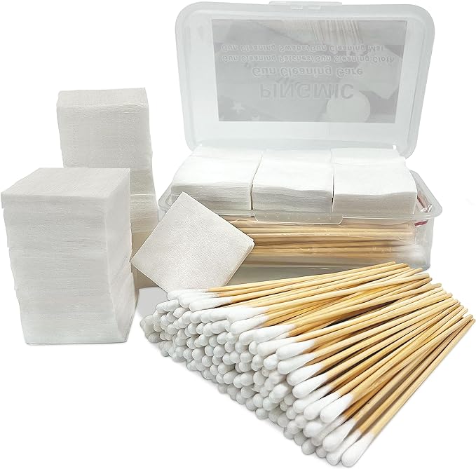 PINGMIC Gun Cleaning Supplies - Gun Cleaning Patches and Long Cotton Swabs Set, 6" Cotton Swabs, Lint Free Cloth Fit Most Caliber Firearms