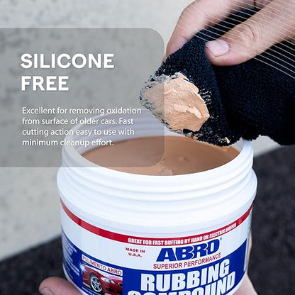 ABRO Superior Performance Automotive Rubbing Compound for Oxidized Finishes, Buff, Shine, Smooth, & Clean, Scratch Remover for Vehicles, Boats, & Bikes - 10 oz.