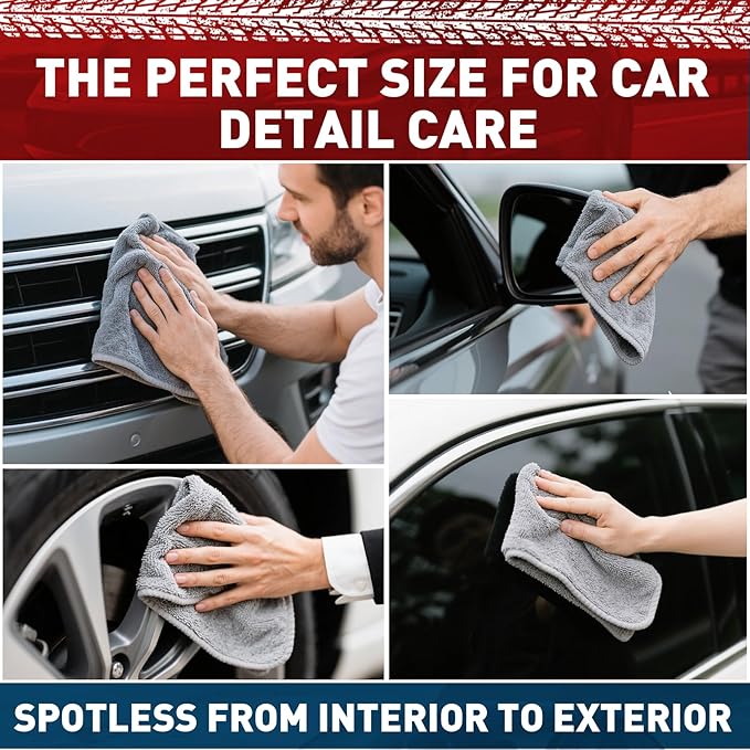 Microfiber Cleaning Cloths Bulk-18 Pack, Gray Microfiber Towels for Cars, Ultra Absorbent Microfiber Towel Weave Grime & Liquid for Streak-Free Mirror Shine - Car Washing Cloth, 12x12 inches