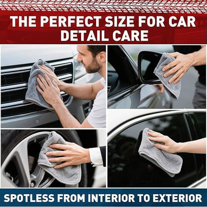 Microfiber Cleaning Cloths Bulk-18 Pack, Gray Microfiber Towels for Cars, Ultra Absorbent Microfiber Towel Weave Grime & Liquid for Streak-Free Mirror Shine - Car Washing Cloth, 12x12 inches