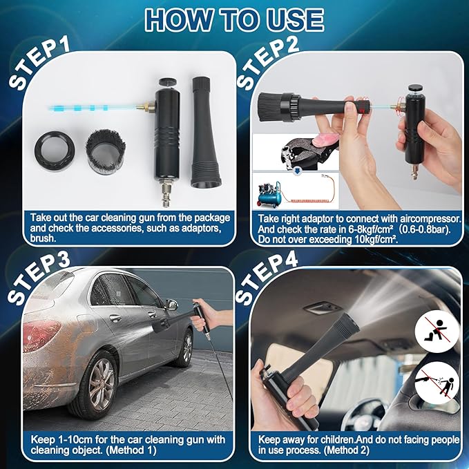 Senduzll Tornado Car Cleaning Gun, Dry Car Detailing Tools, Aluminum Alloy Bearing Nozzlefor, Car Quickly Blasts Dirt and Dust Works with Air Compressor (Gray)