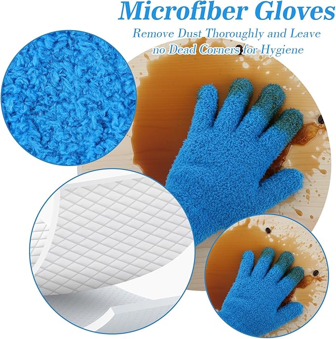 LXUEJIE 2 Pairs Microfiber Dusting Gloves, Reusable Plant Dusting Gloves Washable Mittens Cleaning Glove Microfiber Dusters for House Furniture Blinds Kitchen Plants(Blue, Royal Blue)