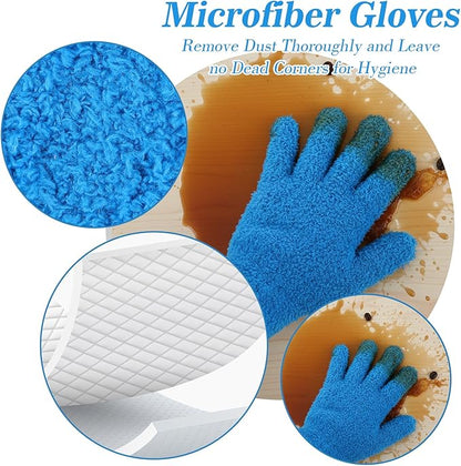 LXUEJIE 2 Pairs Microfiber Dusting Gloves, Reusable Plant Dusting Gloves Washable Mittens Cleaning Glove Microfiber Dusters for House Furniture Blinds Kitchen Plants(Blue, Royal Blue)