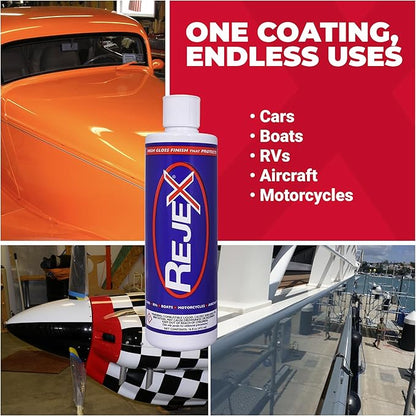 RejeX High Gloss Finish That Protects, Long-Lasting Polymer Coating for Cars, Trucks, Boats, RVs, Motorcycles, Aircraft, Glass, Painted Metal, Fiberglass, Acrylic, Gel Coat & Plastic Surface, 16 Fl Oz