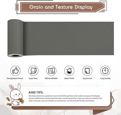 KING MOUNTAIN Leather Repair Patch,4 x 63 Inches self Adhesive Leather Repair Tape for Damaged Leather Furniture, Sofa Seating,Car Seats, Leather Goods（Gray）