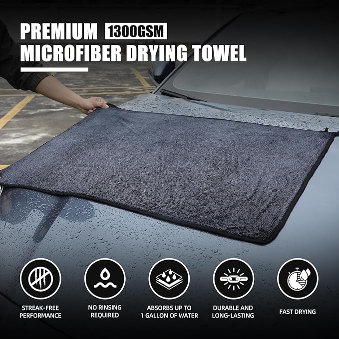 2Pack1300 microfiber towels for cars 36“ x 24” & 24“ x 16” and 2 Double Sided Car Wash Mitts Set, Super Absorbent, Scratch-Free, Reusable, For Car Detailing, Washing, Waxing, Motorcycle, Windows