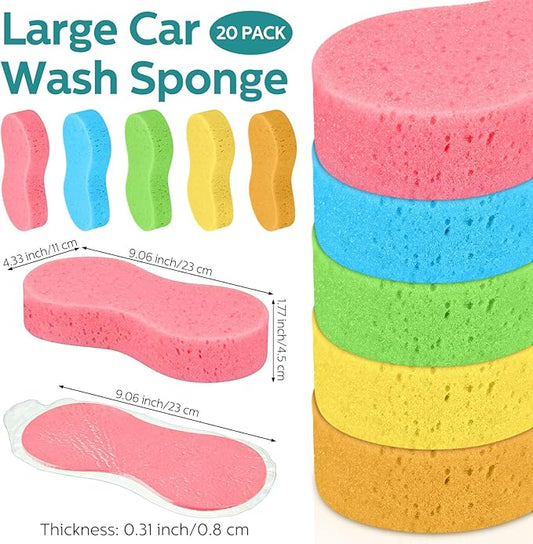 Dandat 20 Pcs Large Car Wash Sponge Multi Purpose Cleaning Scrubber Non Scratch Thick Dish Household Cleaning Sponge Foam Washing Pad Handy Scrubber for Car, Mix Colors
