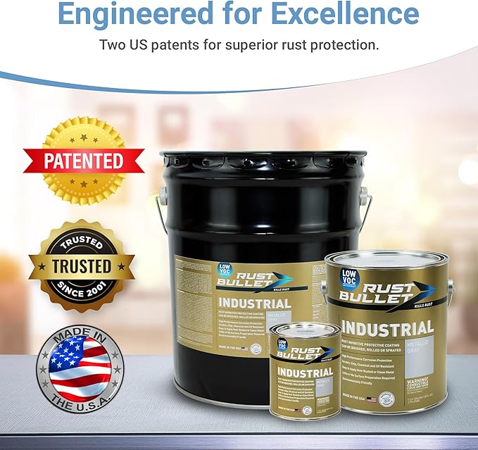 RUST BULLET Industrial - Metallic Gray - 1 Quart - Low VOC - Rust Preventative Coating for Industrial, Marine, Home & Farm Projects, UV Resistant, Durable Finish