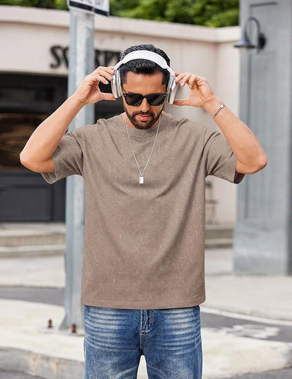 COOFANDY Men's Cotton T-Shirts Oversized Shirt Short Sleeves Streetwear Loose Fit Summer Tee Tops Washed Basic Unisex Shirts