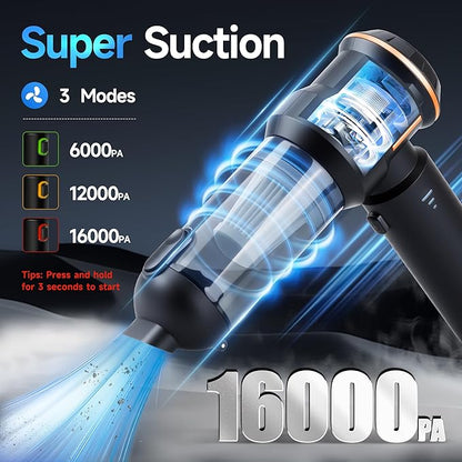 Nvrtio Portable Cordless Mini Car Vacuum Cleaner 16KPa - 80000RPM Brushless Motor Handheld 4-in-1 Compressed Air Duster & Air Blower & Pump Hand Held Vacuum for Car, Home, Office, Camping, Pet