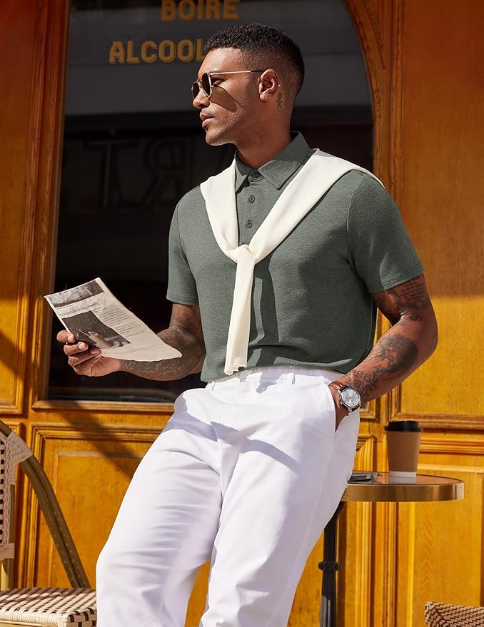 COOFANDY Mens Polo Shirts Short Sleeve Casual Summer Polo Tee Classic Collared Golf Stylish Tops