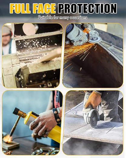 Copkim 2 Safety Face Shield for Grinding & Cutting with 10 Replacement Clear Visor Lightweight Full Impact Resistant Adjustable Face Shield Mask for Work Chemical Woodworking Industrial(Aluminum Edge)