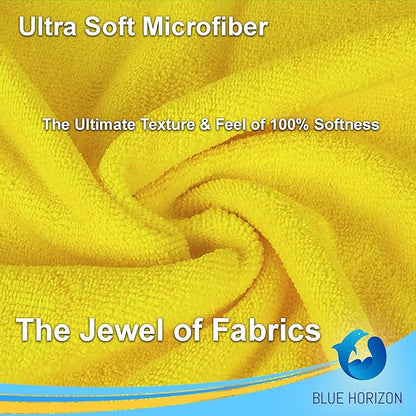 Blue Horizon Microfiber Cleaning Towels, Pack of 24, Ultra Soft Plush Washcloth, All Purpose Premium Microfiber Detailing Cleaning Cloths Reusable Shop Towels (16" x 16", Gold)