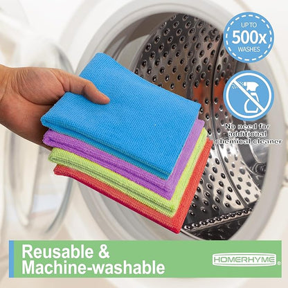 HOMERHYME Microfiber Cleaning Cloth, 24 Pack Cleaning Rags,12" X 11" Lint Free Dish Towels Wash Cloths, Reusable Microfiber Towels for Home and Kitchen Bathroom Apartment Cleaning Supplies, Assorted
