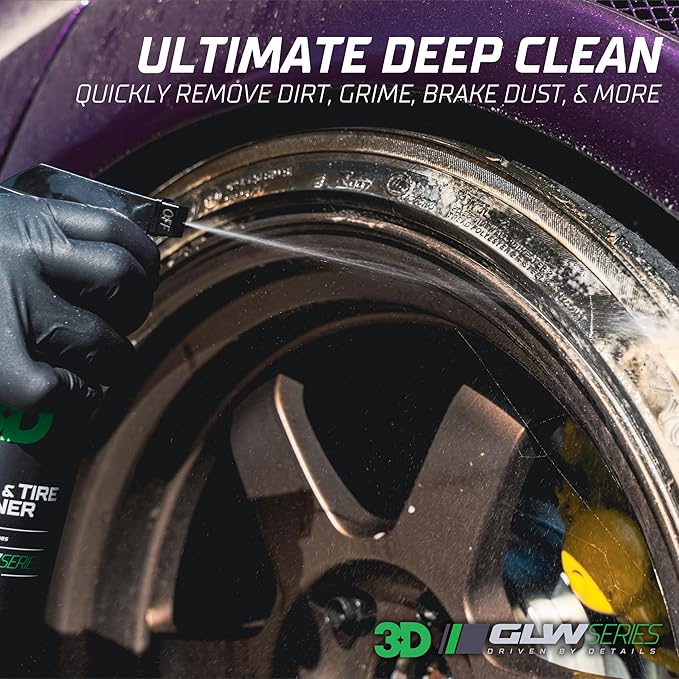 3D GLW Series Wheel & Tire Cleaner – Deep Cleaning All-in-One Formula | Removes Brake Dust, Grime, Tire Browning | Safe on All Wheels | DIY Car Detailing |64 oz