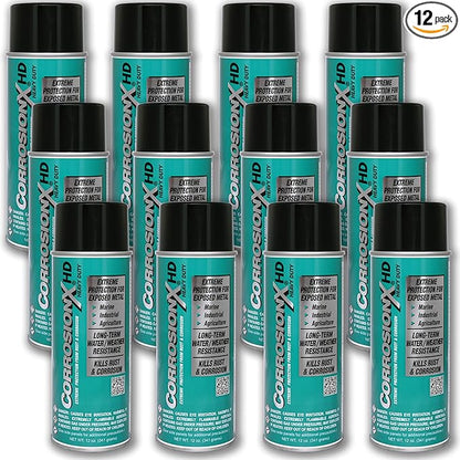CorrosionX Heavy Duty Anti Rust Spray, Dripless Self-Healing Corrosion Inhibitor with Waterproof Barrier for Marine, Agricultural & Industrial Equipment, Case of Twelve 12oz Cans