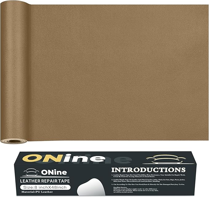 ONine Leather Repair Tape,Self Adhesive Leather Repair Patch,Leather Patches for Furniture,Sofa,Car Seats,Office Chair. Vinyl Repair Kit 8x48in(Gery Khaki)