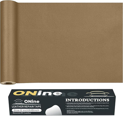 ONine Leather Repair Tape,Self Adhesive Leather Repair Patch,Leather Patches for Furniture,Sofa,Car Seats,Office Chair. Vinyl Repair Kit 8x48in(Gery Khaki)
