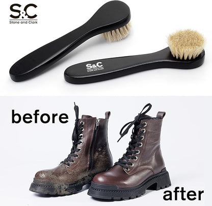 Premium Shoe Polish Brush Set - Horse Hair Brushes, Shoe Polish Applicator for Leather Footwear - Shoe Brushes for Cream & Polish - Made of White Horse Hair & Lotus Wood Handle