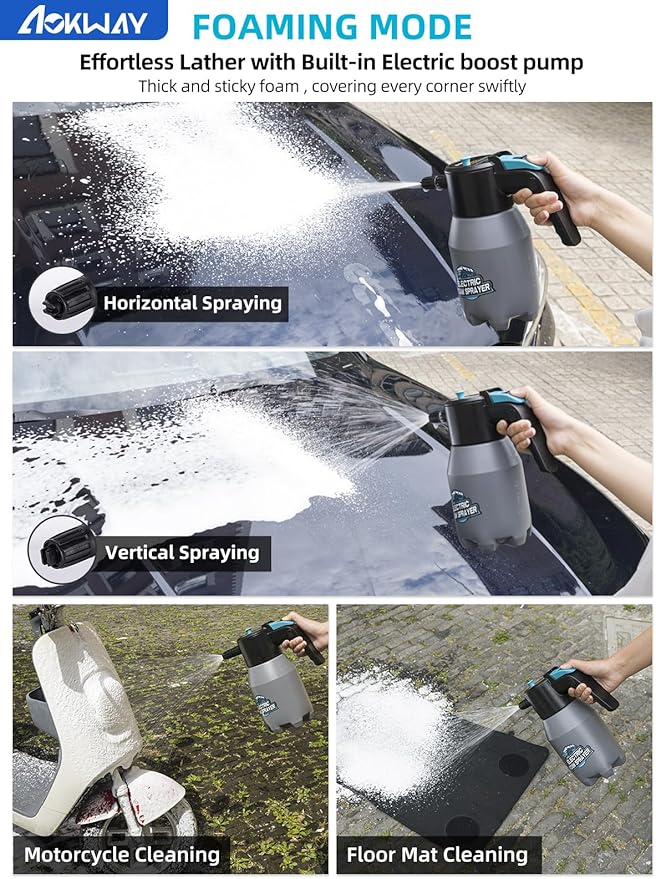 aokway Car Wash Kit Accessories Electric Foam Sprayer + Microfiber Drying Towel + Large Sponge, Car Wash Foam Gun, car Washing Kit Supplies, Soap Foaming Pump Sprayer for Home Household Cleaning