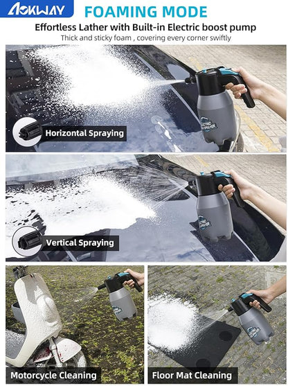 aokway Car Wash Kit Accessories Electric Foam Sprayer + Microfiber Drying Towel + Large Sponge, Car Wash Foam Gun, car Washing Kit Supplies, Soap Foaming Pump Sprayer for Home Household Cleaning