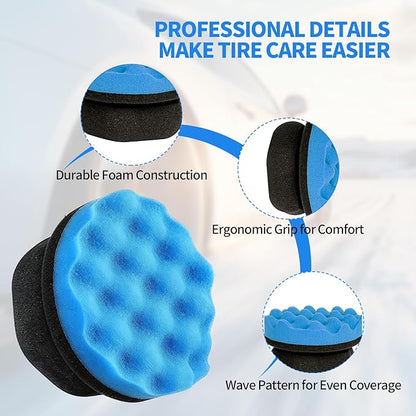 2 Pack Tire Shine Applicator Pad,Wave Pattern Tire Dressing Applicator Sponge, Car Cleaning Supplies After Car Wash Tire Cleaner,Reusable Foam Pad for All Tire Types & Interior Cleaning