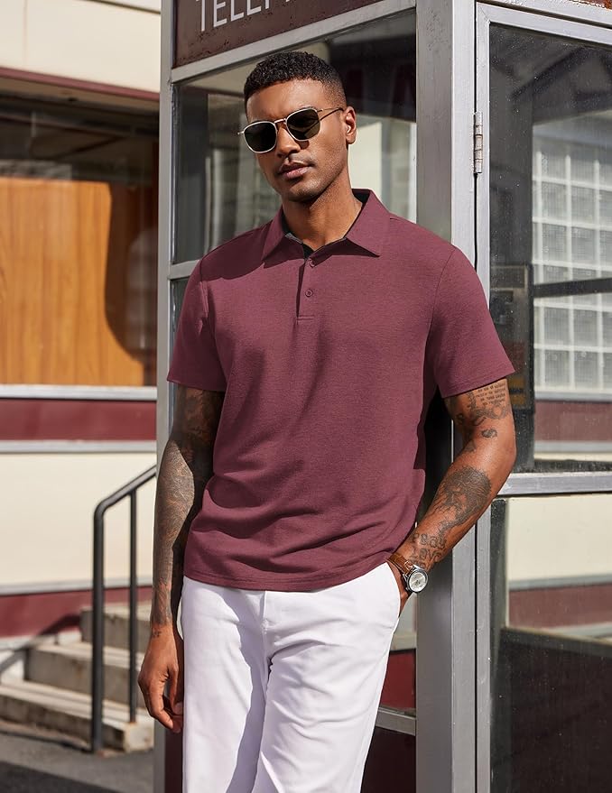COOFANDY Mens Polo Shirts Short Sleeve Casual Summer Polo Tee Classic Collared Golf Stylish Tops