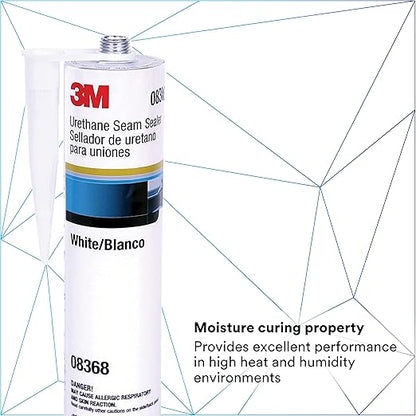 3M Urethane Seam Sealer, 08368, White Color, High Solids, Permanently Flexible, 310mL/10.5 fl oz Cartridge