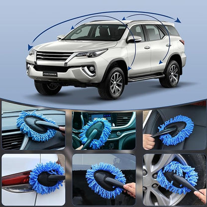 Expandable Car Exterior Duster for Cleaning, Microfiber Interior Scratch-Free Dust Cleaning Brush, Washable RV Cleaning Tool, Essential Car Wash Brush for Car Cleaning Kits. Blue 31 in.