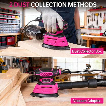 THINKLEARN Detail Sander - 13000 OPM Compact Electric Sander Tool, 1.2A Mouse Sanders with 15Pcs Sandpapers and Dust Box, Handheld Sanding Machine for Woodworking, Furniture and Small Projects