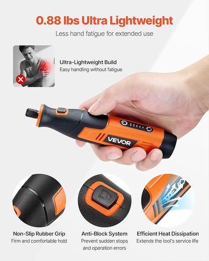 VEVOR 73-Piece Cordless Rotary Tool Kit, DC4V Portable Mini Power Rotary Tool, 5-Level Speed 7000-20000 RPM Multi-Purpose DIY Tools for Engraving, Sanding, Polishing, Carving, Cutting, DIY Crafts