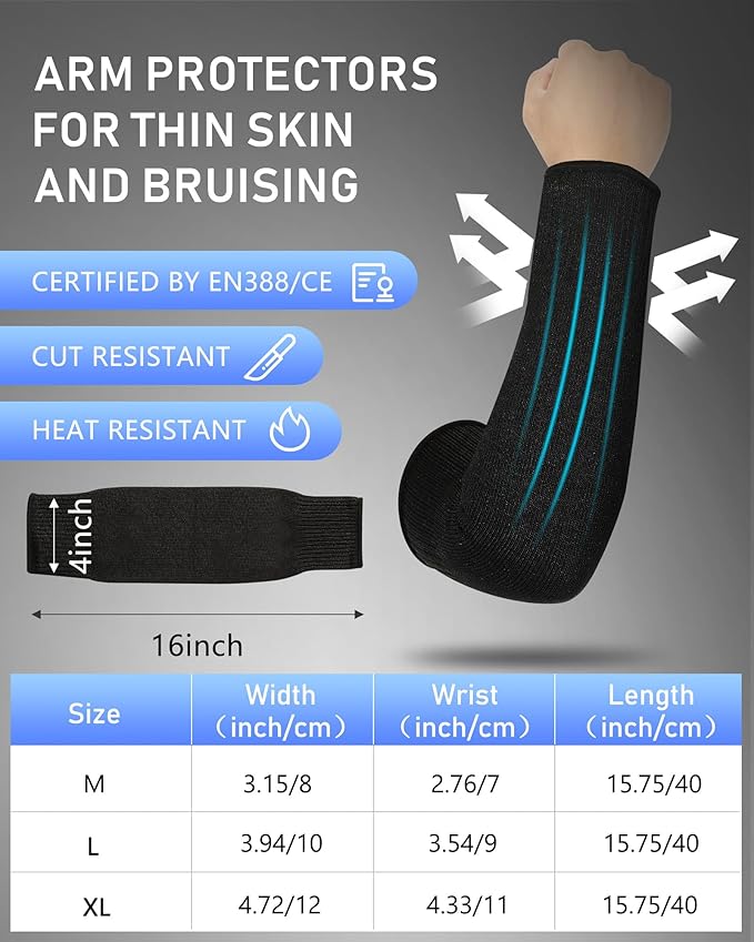 Geyoga 2 Pairs Arm Sleeves Guards Cut Resistant ANSI A6 Arm Protectors for Thin Skin and Bruising Garden Work Protective Sleeves for Farmer Gardening Men Women