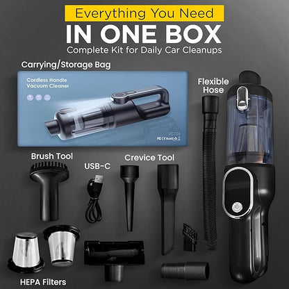 Luminoire Car Vacuum Portable Cordless, 18500Pa Cordless 2-in-1 Vacuum & Air Duster, 5000mAh Battery, 130W Brushless Motor, Handheld with LED Light, Multi Nozzles for Car, Home, Office, Pet