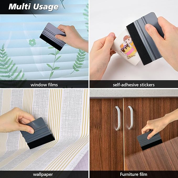 NEWISHTOOL 100 PCS Felt Squeegee for Vinyl - Flexible Plastic Squeegee with Fabric Felt for Vinyl Wrap Application, Bubble Removal, Sign Making, Graphic Decal Installing & Car Wrapping Scraper Tool