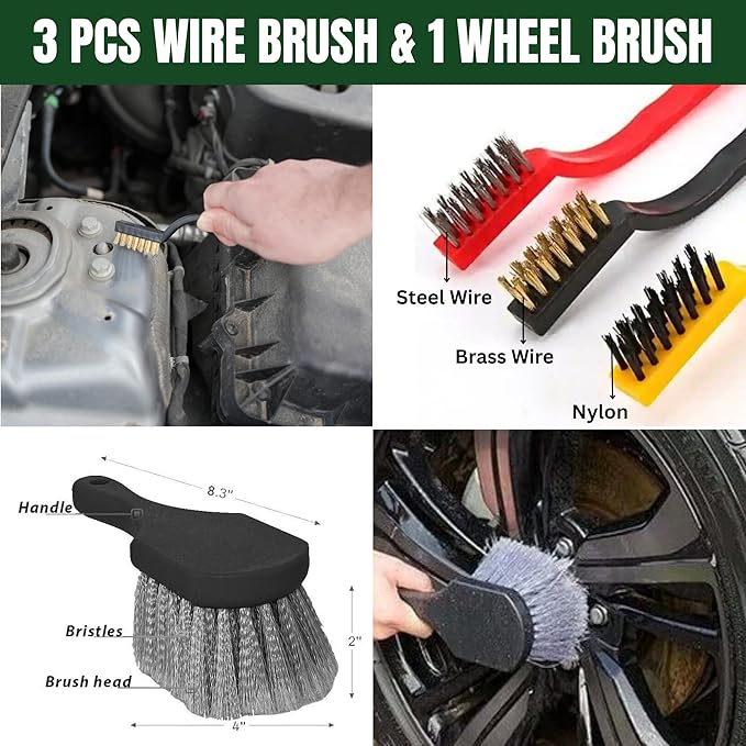 MONHL 26 Pcs Car Detailing Kit – Complete Interior & Exterior Car Cleaning Kit with Drill Brush Attachments, Detailing Brushes, Wheel & Tire Brush, Microfiber Towels, Wash Mitt, Pet Hair Remover