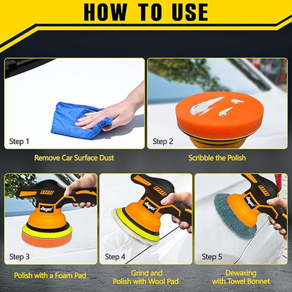 Cordless Car Buffer Polisher for Dewalt 20V Battery, 6 Inch Portable Orbital Buffer Polisher Kit, 8 Variable Speed Car Polisher for Car Detailing/Polishing/Waxing (Battery Not Include)