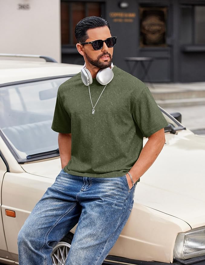 COOFANDY Men's Cotton T-Shirts Oversized Shirt Short Sleeves Streetwear Loose Fit Summer Tee Tops Washed Basic Unisex Shirts