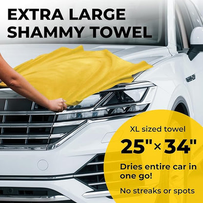 Premium XL Shammy Towel for Car - (34”x25”) - Super Absorbent Chamois Cloth - Spots and Scratch-Free - Reusable Car Drying Towels