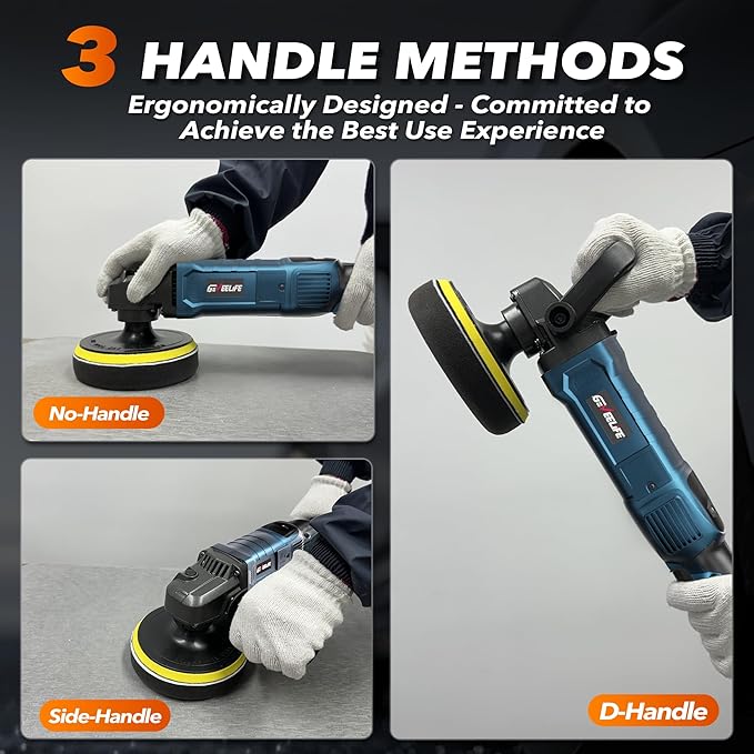 GEVEELIFE Buffer Polisher, 6 Inch/7 Inch 1600W Rotary Car Buffer Polisher Waxer, 7 Variable Speed 1000-3500 RPM, Detachable Handle for Car, Boat Sanding, Polishing, Waxing