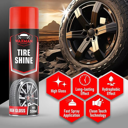 WAXMAN OF TRI STATE Car Tire Shine Spray – Deep Wet Look Car Tire Shine, Long-Lasting Hydrophobic Non-Greasy Tire Dressing – Safe for Cars, Trucks, Motorcycles, RVs – 18.6 fl oz