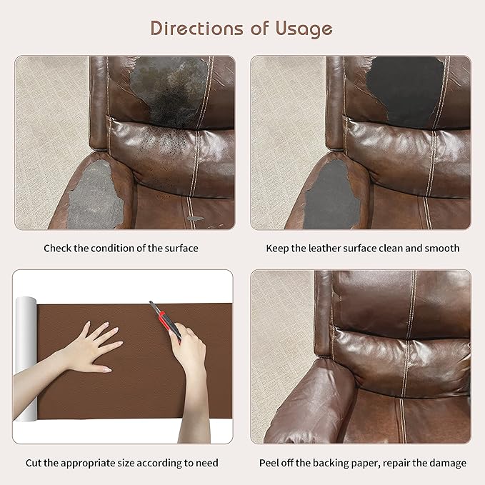 KING MOUNTAIN Leather Repair Patch,12 x 60 Inches self Adhesive Leather Repair Tape for Damaged Leather Furniture, Sofa Seating,Car Seats, Leather Goods（Medium Beige）