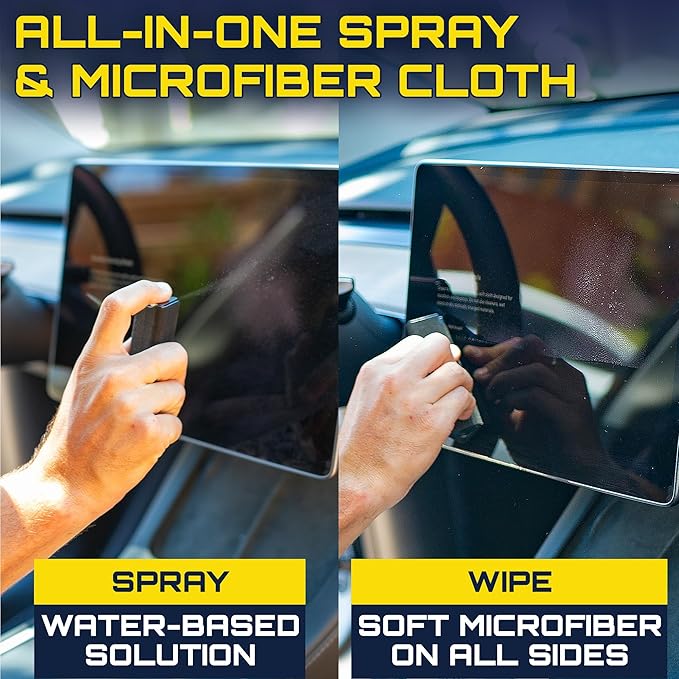 Car Screen Cleaner Spray And Wipe, 2-in-1 Spray and Microfiber Cloth Touch Screen Cleaner For Car Display, Cell Phone, Laptop, IPad, IPhone, Macbook Air, Computer (Black)