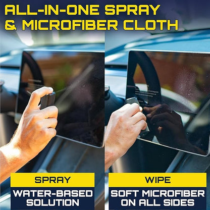 Car Screen Cleaner Spray And Wipe, 2-in-1 Spray and Microfiber Cloth Touch Screen Cleaner For Car Display, Cell Phone, Laptop, IPad, IPhone, Macbook Air, Computer (Black)