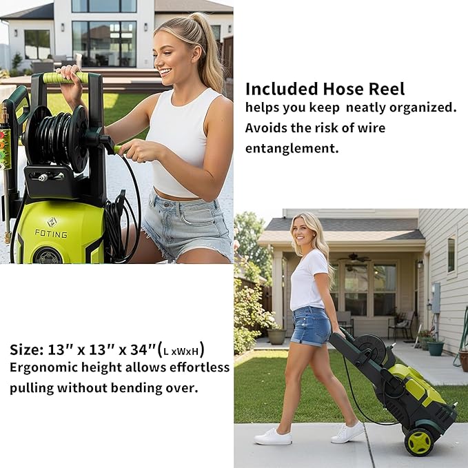 2026Upgraded Pressure Washer 5000PSI with Adj-8-Level Touch Screen, 34" Tall Power Washer, 4 Quick Connect Nozzles, Inlet Hose&Filter&500mlFoam Cannon for Cars/Fences/Driveways,Yellow