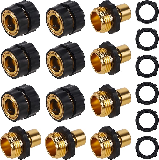 Biswing 3/4 Inch Garden Hose Quick Connector, Aluminum Male and Female Quick Connect Garden Hose Fittings, Quick Release Water Hose Connector Fitting (6 Pack)