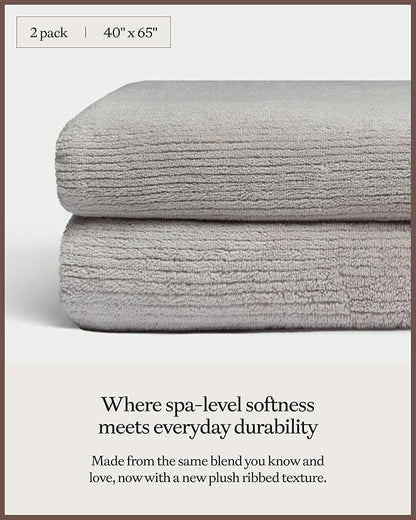 Cozy Earth Ribbed Bath Sheet Set - 60% Cotton 40% Viscose from Bamboo Bath Sheets - Soft & Absorbent Textured Ribbed Pattern - 2 Pack Light Grey