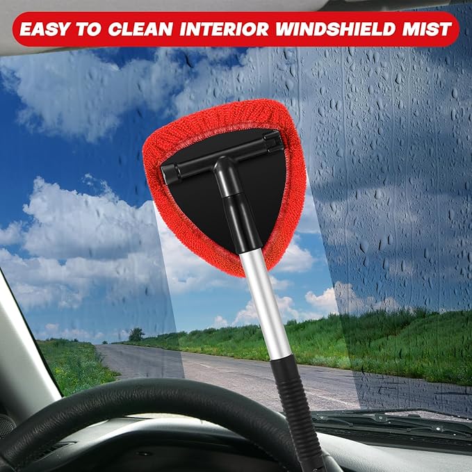 8 Pcs Car Windshield Cleaner Tool Kit with Extendable Handle, Microfiber Towel Pads, Brush, Empty Spray Bottle for Auto Glass Wiper Suvs Rvs & Home Windows(Red)