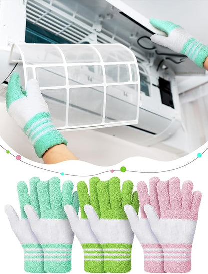 Patelai 3 Pairs Microfiber Plant Dusting Gloves Leaf Cleaning Gloves for Indoor Plants, Blinds, Furniture, House(Yellow, Blue, Pink, White,Medium)