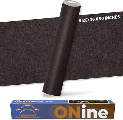 ONine Leather Repair Patch，Leather Repair Tape, 16 x 90 inches Leather Repair Patch for Furniture,Vinyl Repair kit，Leather Couch Patch，for Sofas, Furniture, car Seats, Office Chairs(Dark Brown)